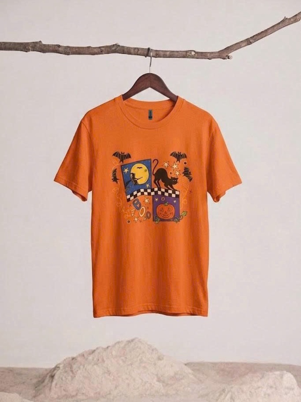 Halloween Graphic T-Shirt | Retro Black Cat Pumpkin Witch Boo Orange Tee